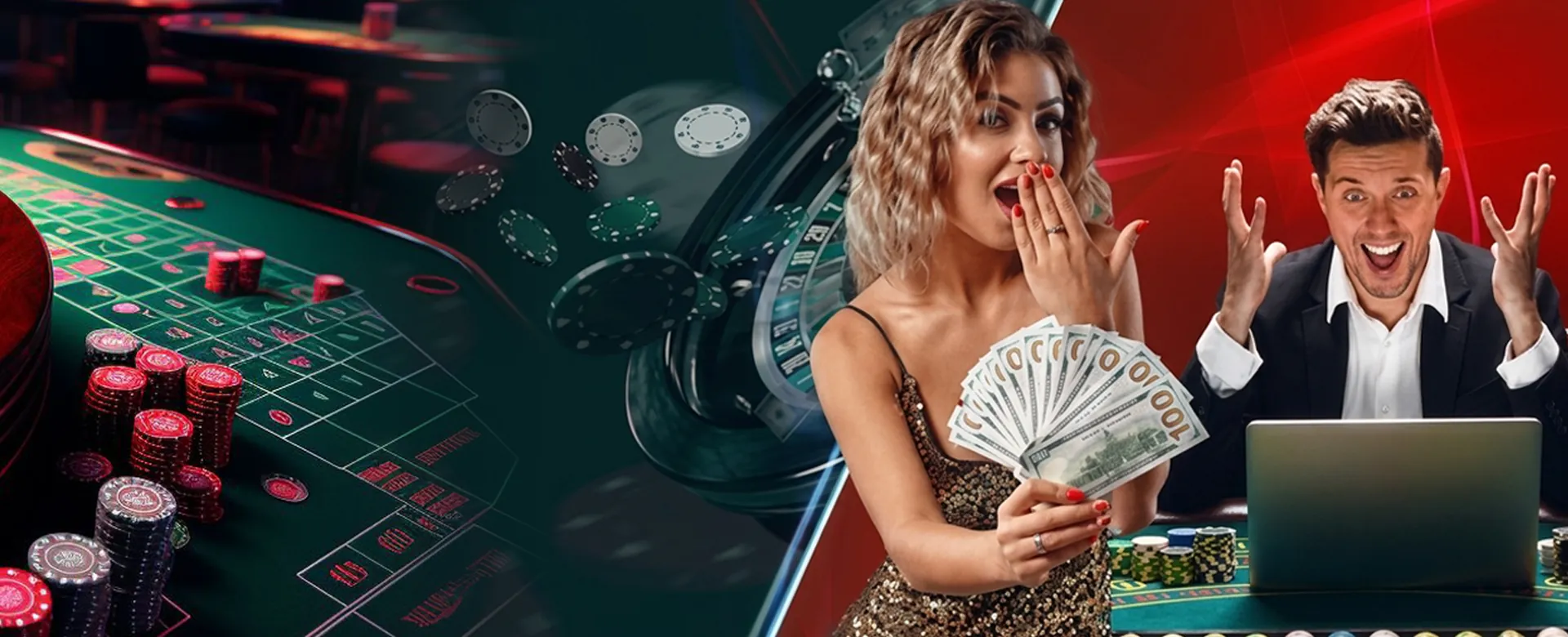 Dynamic online casino environment with bright lights and games